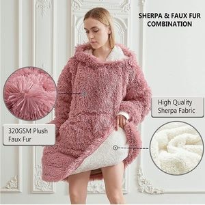 Fuzzy Fluffy Wearable Blanket Hoodie,Shaggy Faux Fur Hoodie Blanket swear